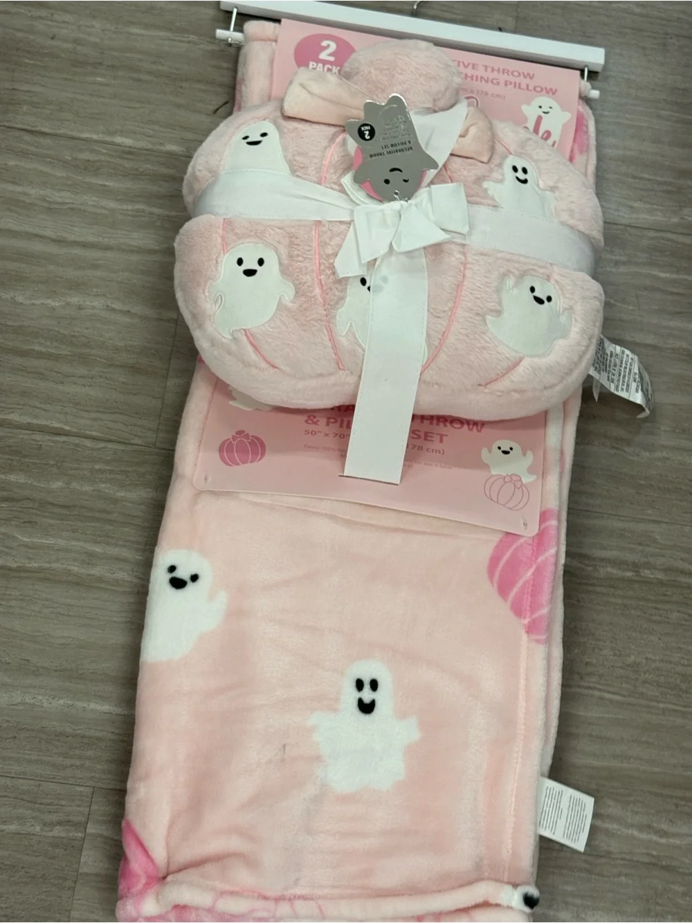 Plush Pink Ghost Throw Blanket and Pillow Set